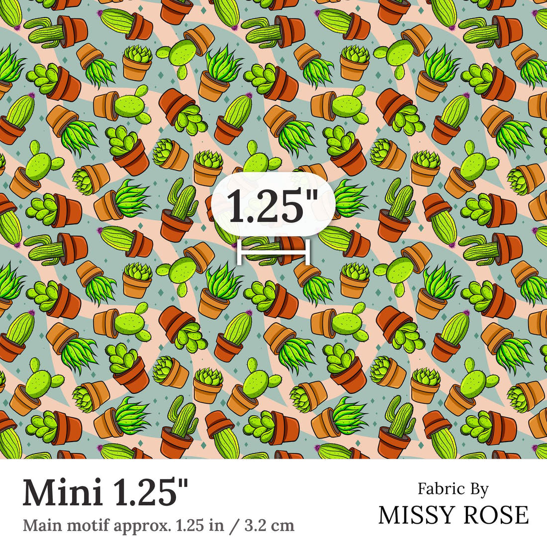 Design 111 Succulent Fabric Mini 1.25 inch print scale guide | Fabric by Missy Rose