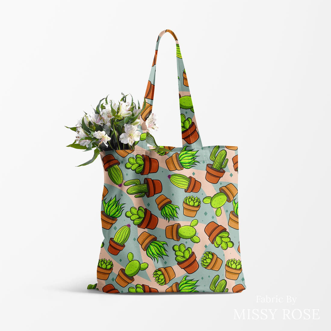 Design 111 Succulent Fabric made up as a tote bag – see how the print looks made up | Fabric by Missy Rose