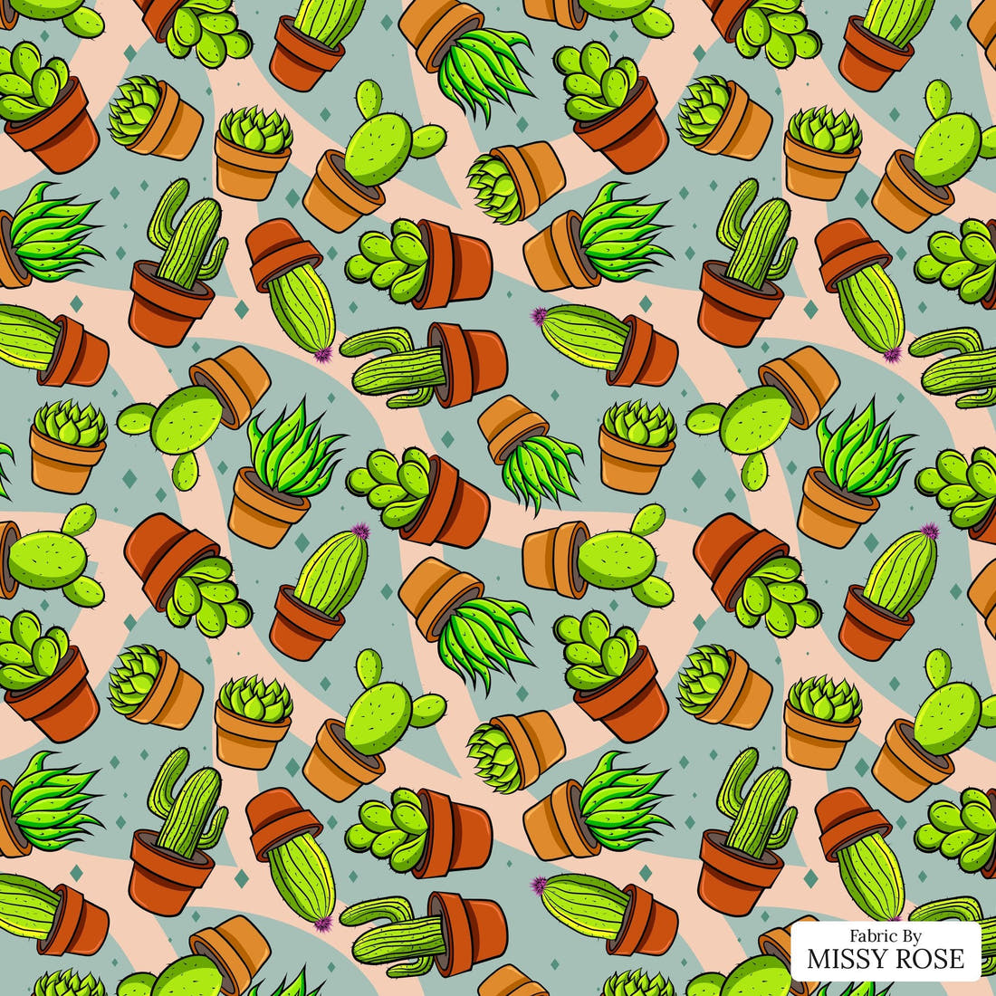 Design 111 Succulent Fabric - flat view of the print, zoom in for detail | Fabric by Missy Rose