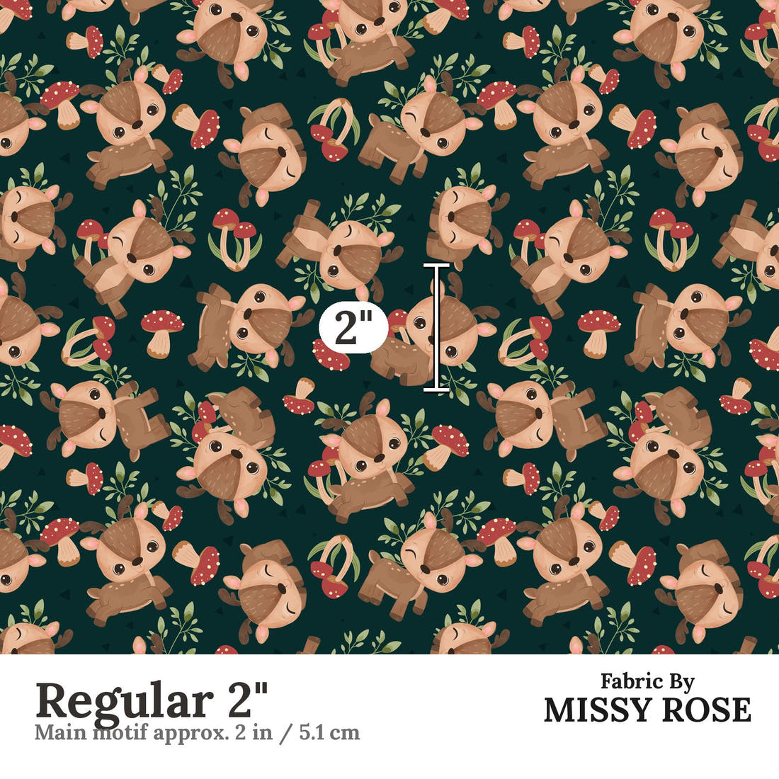 Design 1110 Green Deer Fabric Regular 2 inch print scale guide | Fabric by Missy Rose
