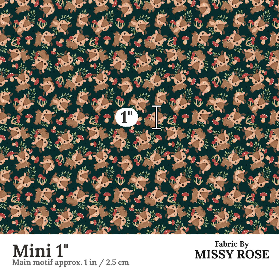 Design 1110 Green Deer Fabric Mini 1 inch print scale guide | Fabric by Missy Rose