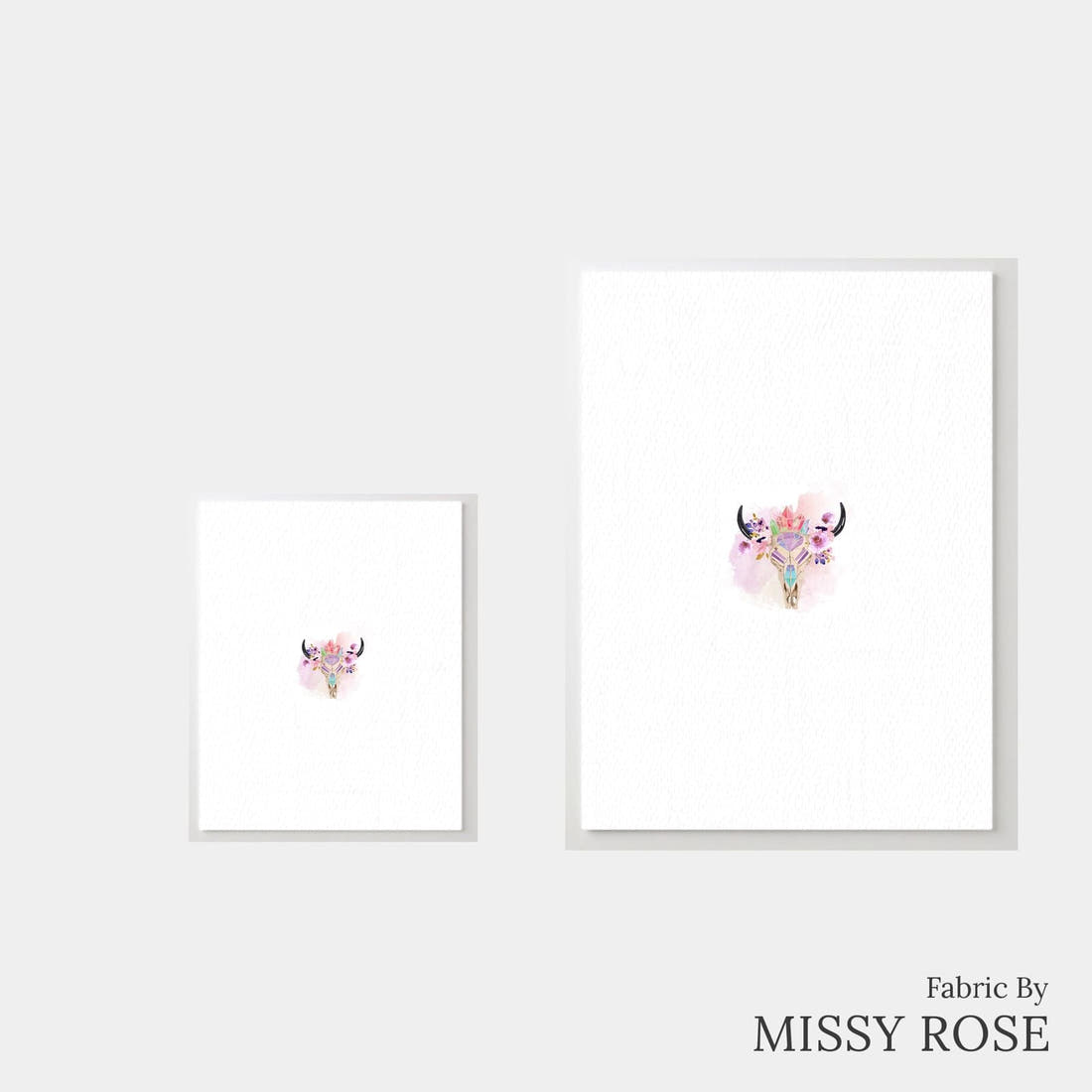 Design 1111 Purple Bullskull Panel – universal and adult panel sizes side by side | Fabric by Missy Rose