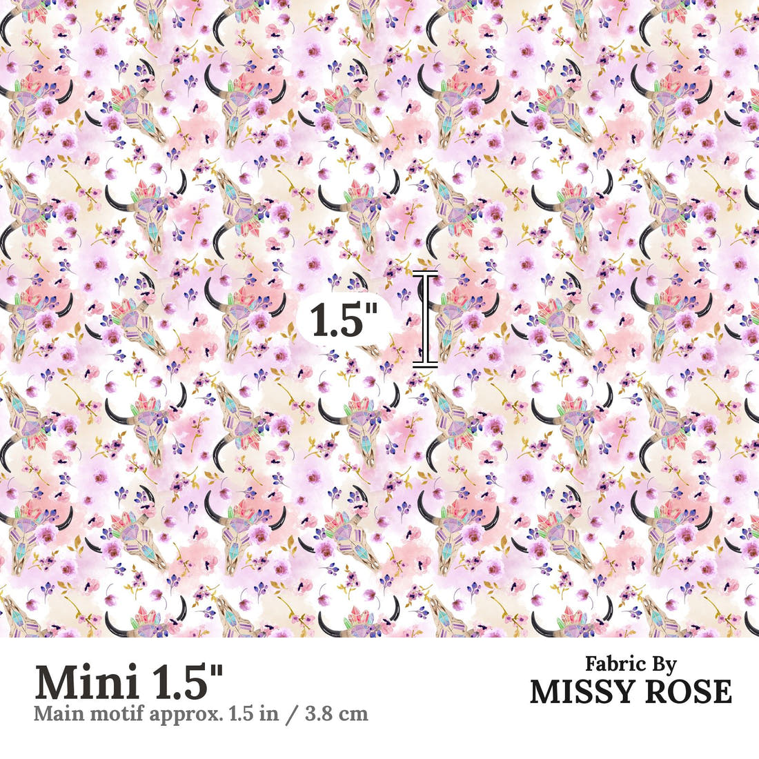 Design 1111 Purple Bullskull Fabric Mini 1.5 inch print scale guide | Fabric by Missy Rose