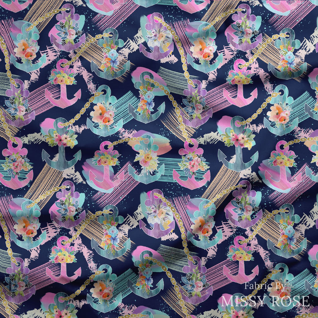 Design 1112 Anchor Fabric draped fabric mockup – custom printed fabric by the metre | Fabric by Missy Rose
