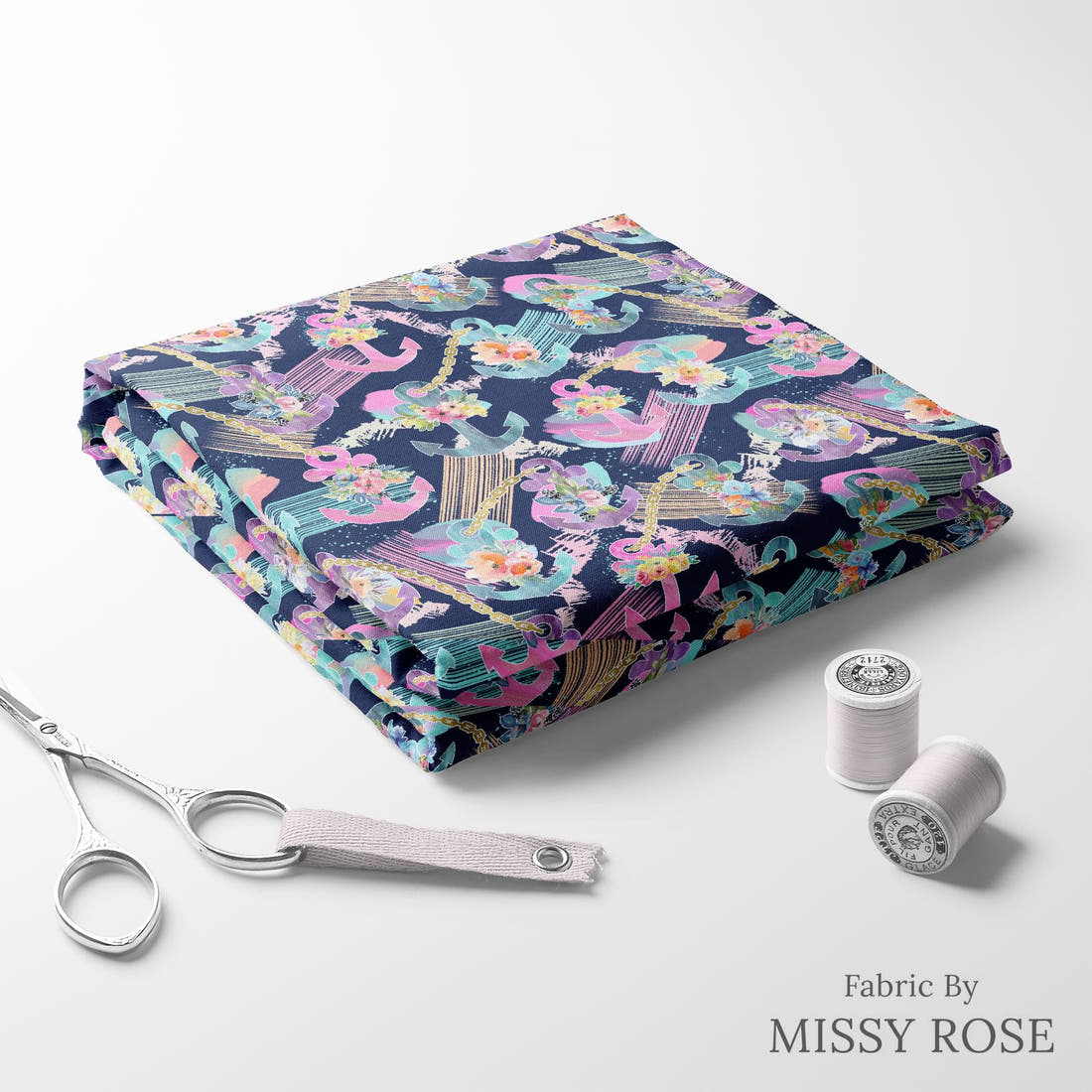 Design 1112 Anchor Fabric folded fabric stack with matching thread – pre-order fabric Australia | Fabric by Missy Rose