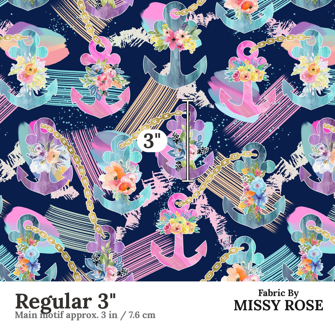 Design 1112 Anchor Fabric Regular 3 inch print scale guide | Fabric by Missy Rose