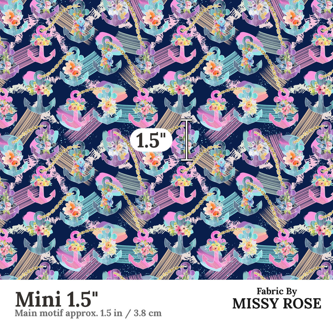 Design 1112 Anchor Fabric Mini 1.5 inch print scale guide | Fabric by Missy Rose