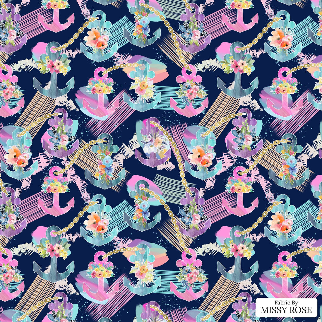 Design 1112 Anchor Fabric – flat view of the print, zoom in for detail | Fabric by Missy Rose