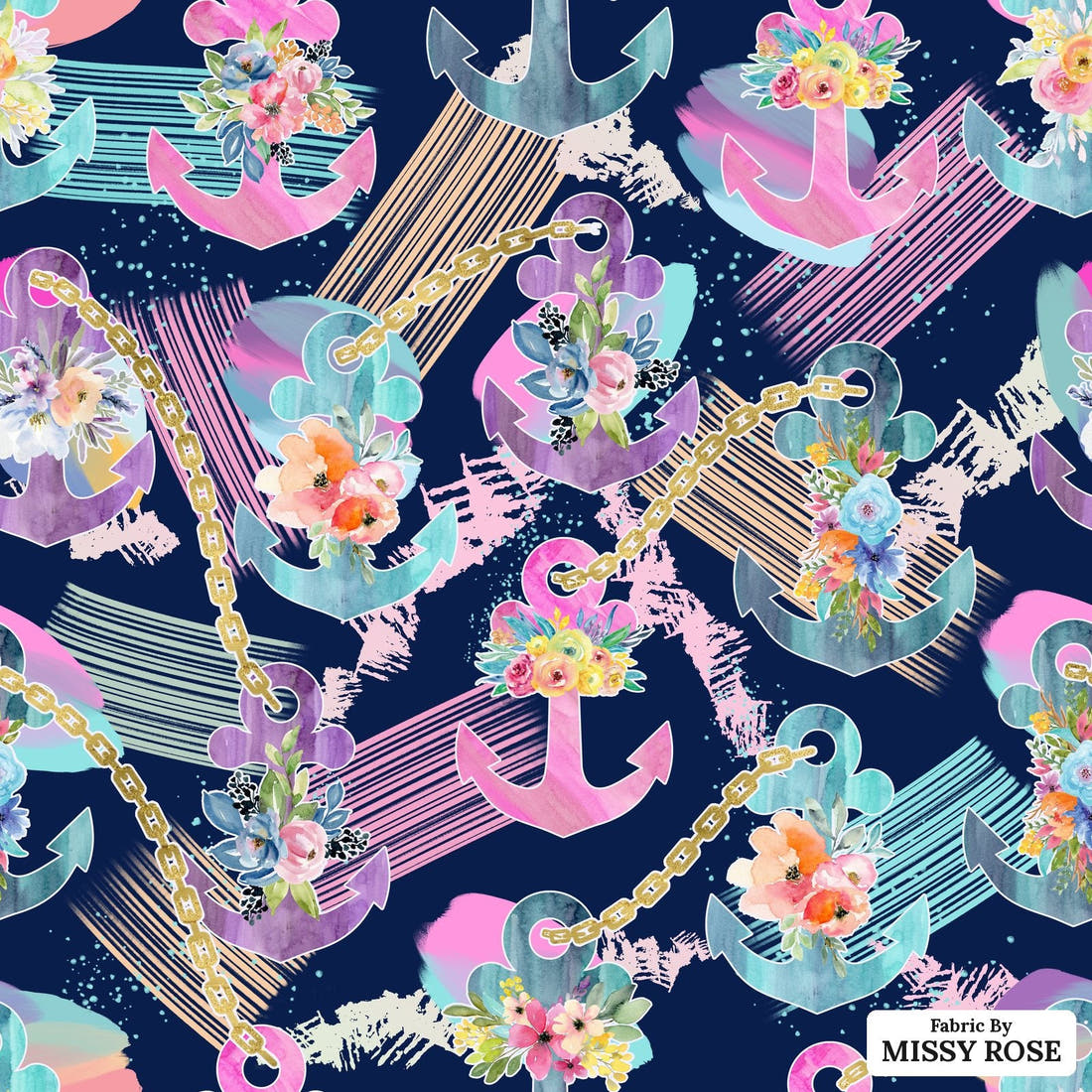 Design 1112 Anchor Fabric – flat view of the print, zoom in for detail | Fabric by Missy Rose