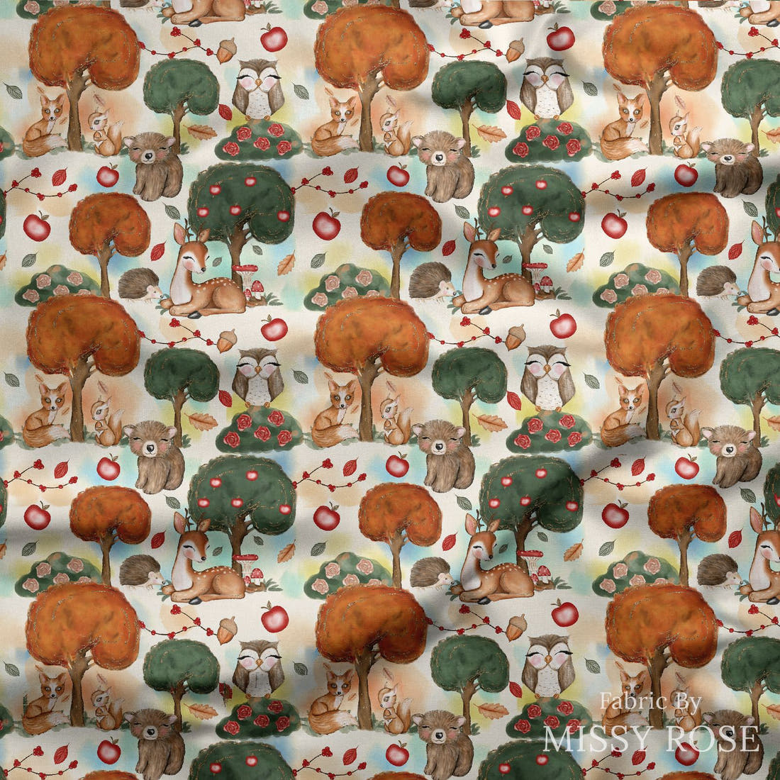 Design 1113 Woodlands Fabric draped fabric mockup – custom printed fabric by the metre | Fabric by Missy Rose
