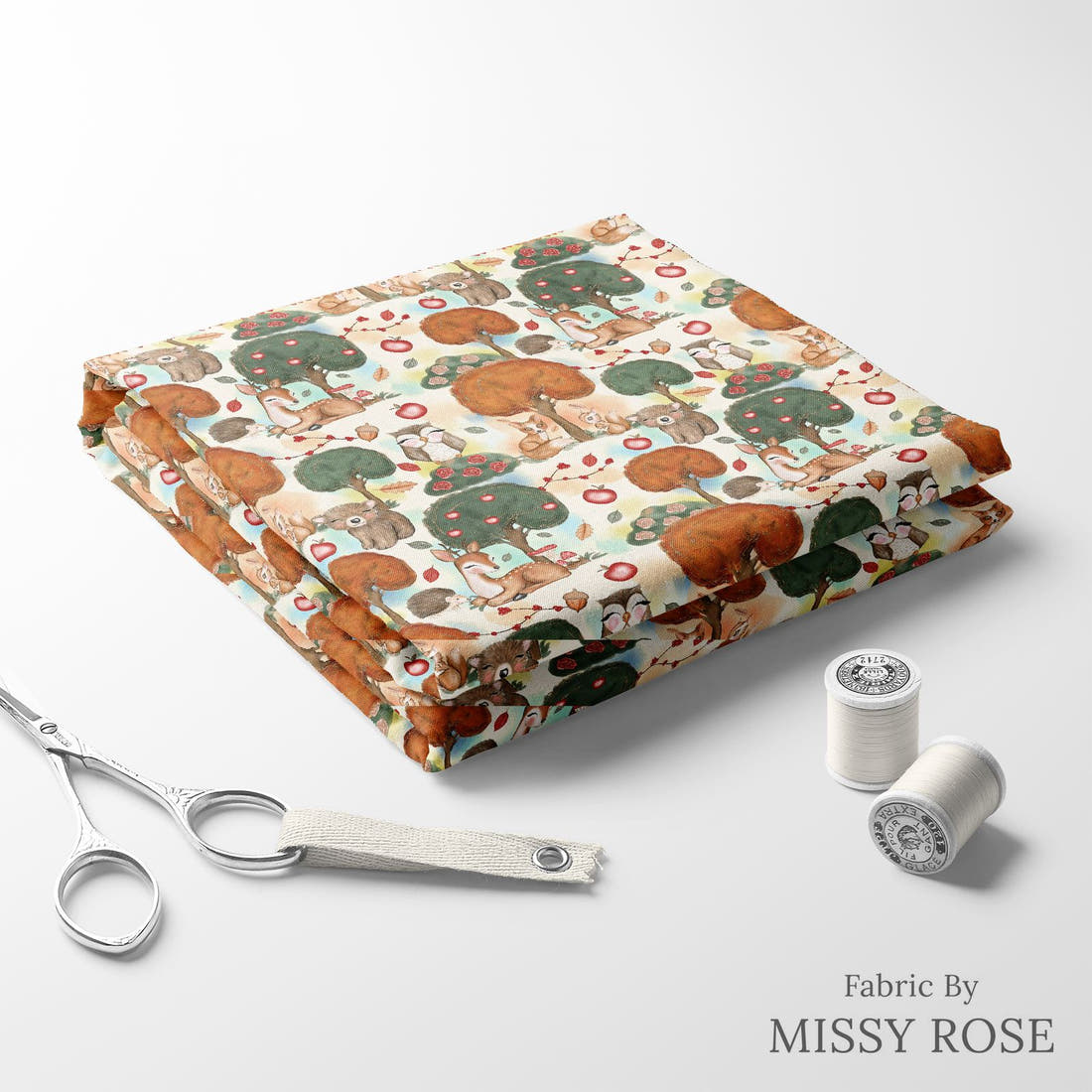Design 1113 Woodlands Fabric folded fabric stack with matching thread – pre-order fabric Australia | Fabric by Missy Rose