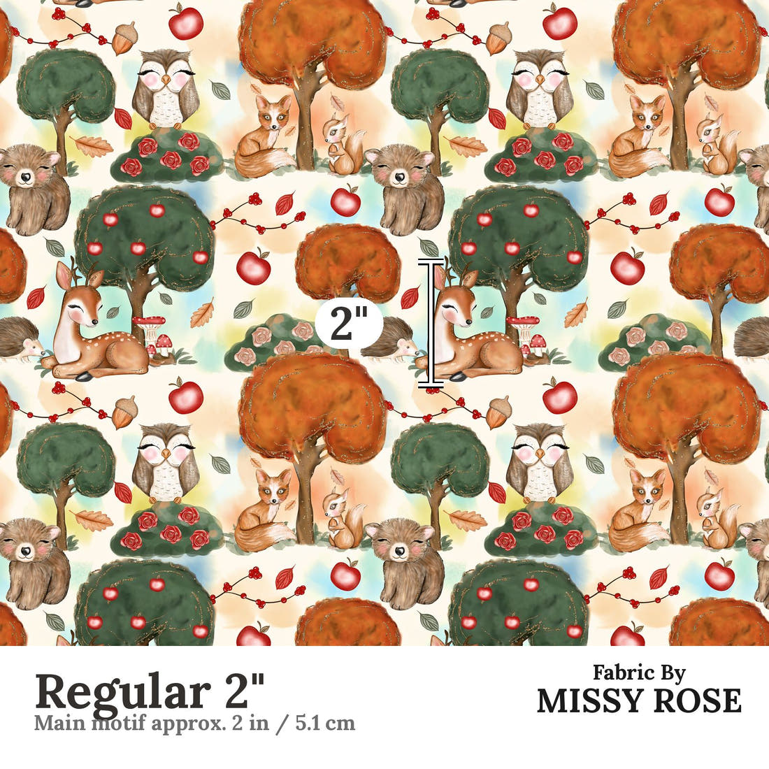 Design 1113 Woodlands Fabric Regular 2 inch print scale guide | Fabric by Missy Rose