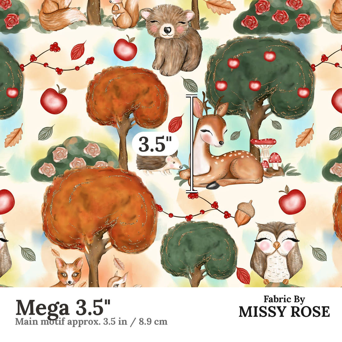 Design 1113 Woodlands Fabric Mega 3.5 inch print scale guide | Fabric by Missy Rose