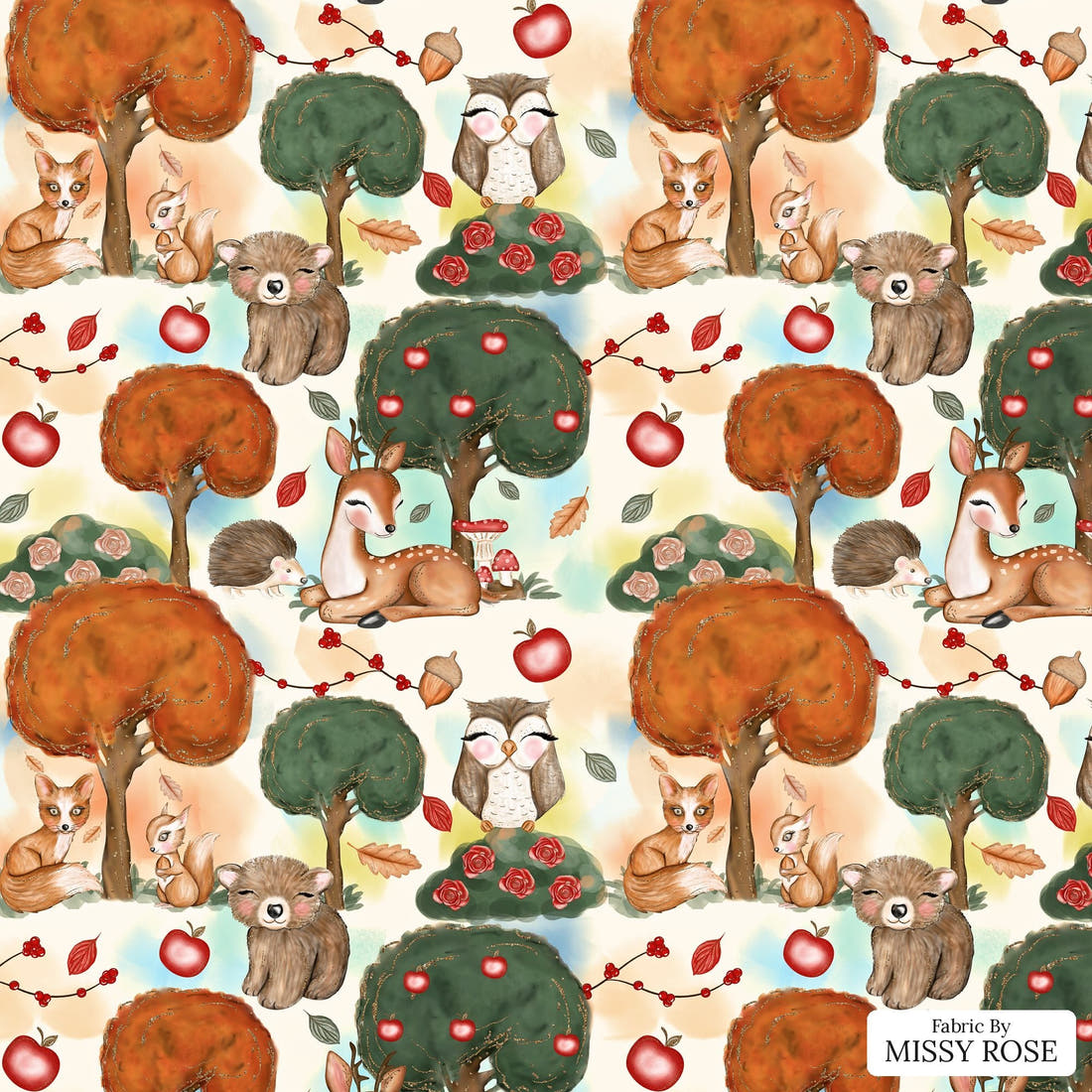 Design 1113 Woodlands Fabric – flat view of the print, zoom in for detail | Fabric by Missy Rose
