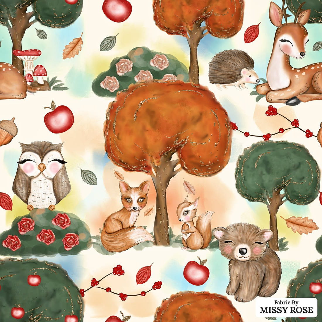 Design 1113 Woodlands Fabric – flat view of the print, zoom in for detail | Fabric by Missy Rose