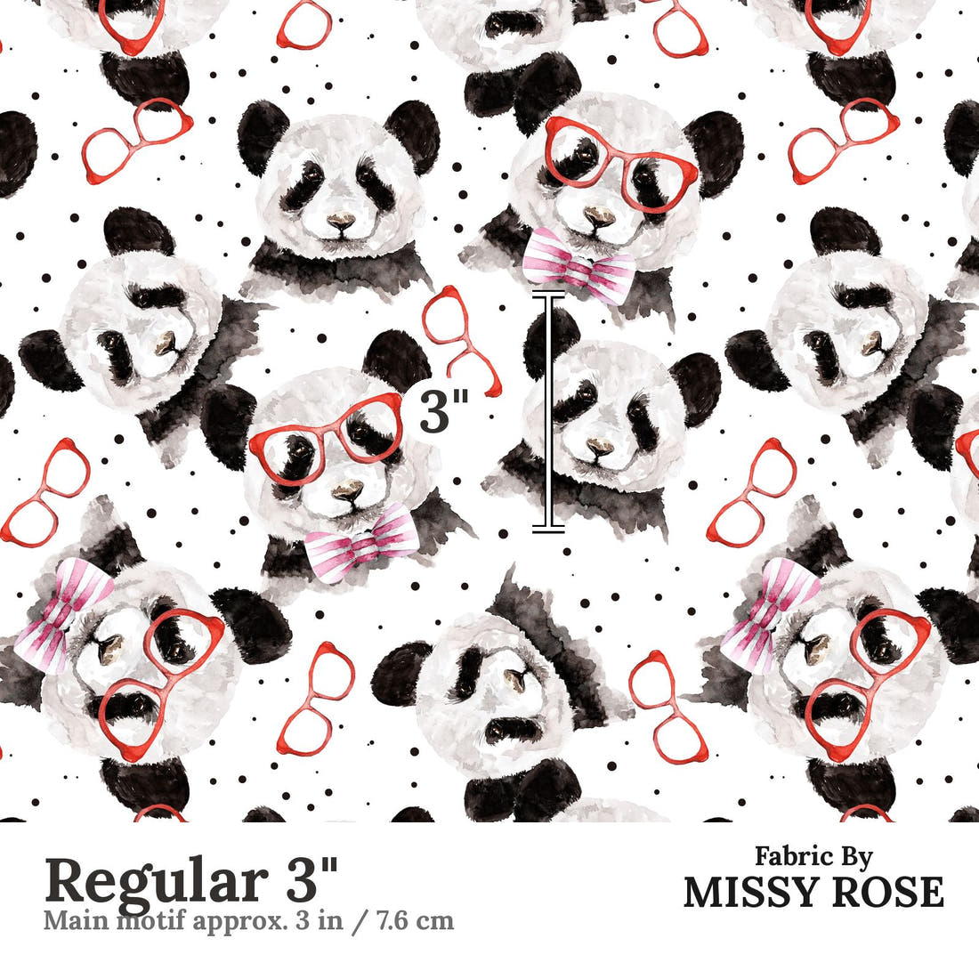 Design 1114 Panda Fabric Regular 3 inch print scale guide | Fabric by Missy Rose