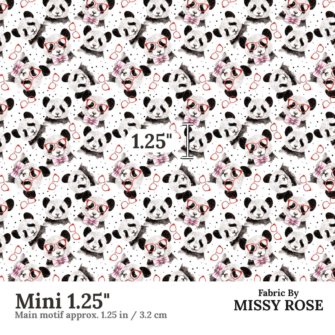 Design 1114 Panda Fabric Mini 1.25 inch print scale guide | Fabric by Missy Rose