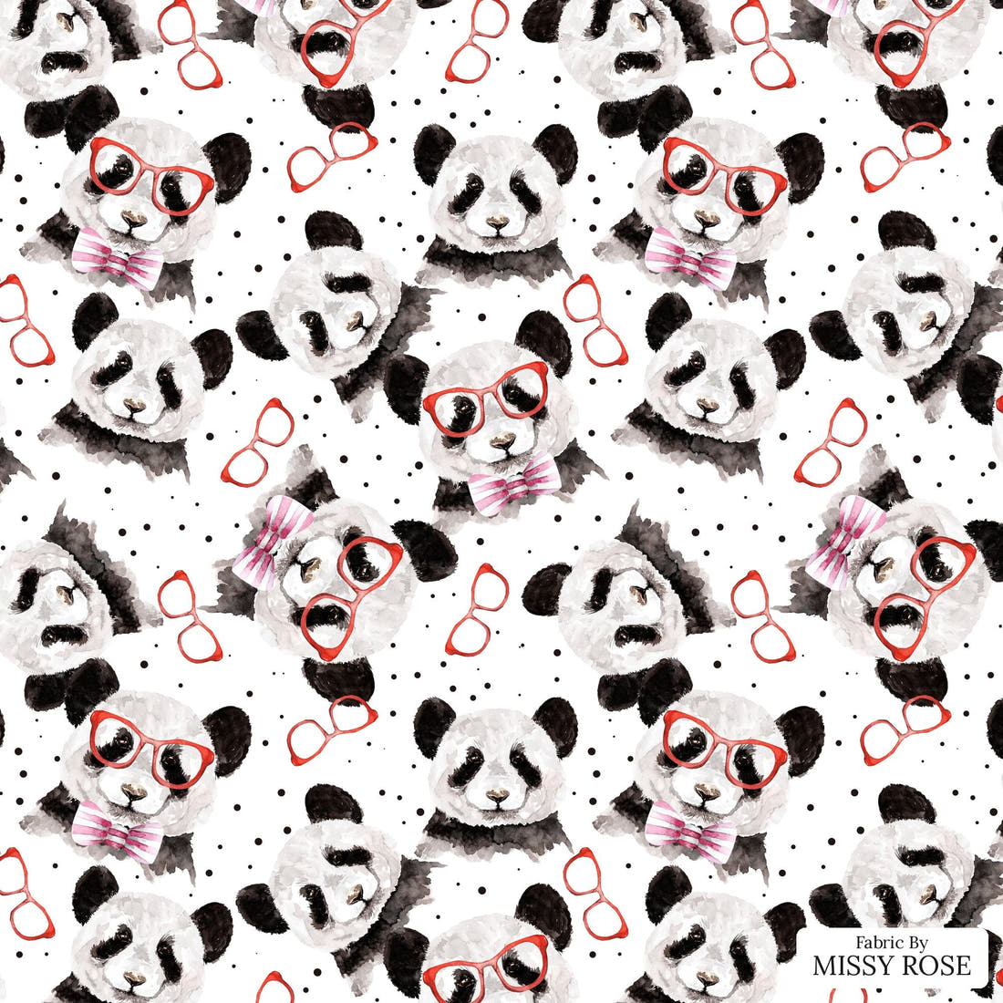 Design 1114 Panda Fabric – flat view of the print, zoom in for detail | Fabric by Missy Rose