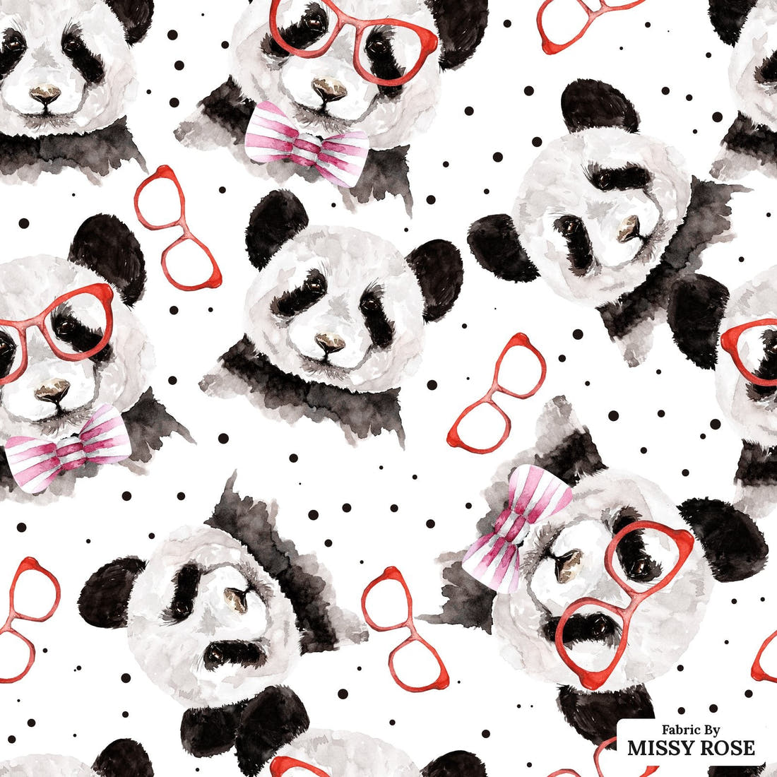 Design 1114 Panda Fabric – flat view of the print, zoom in for detail | Fabric by Missy Rose