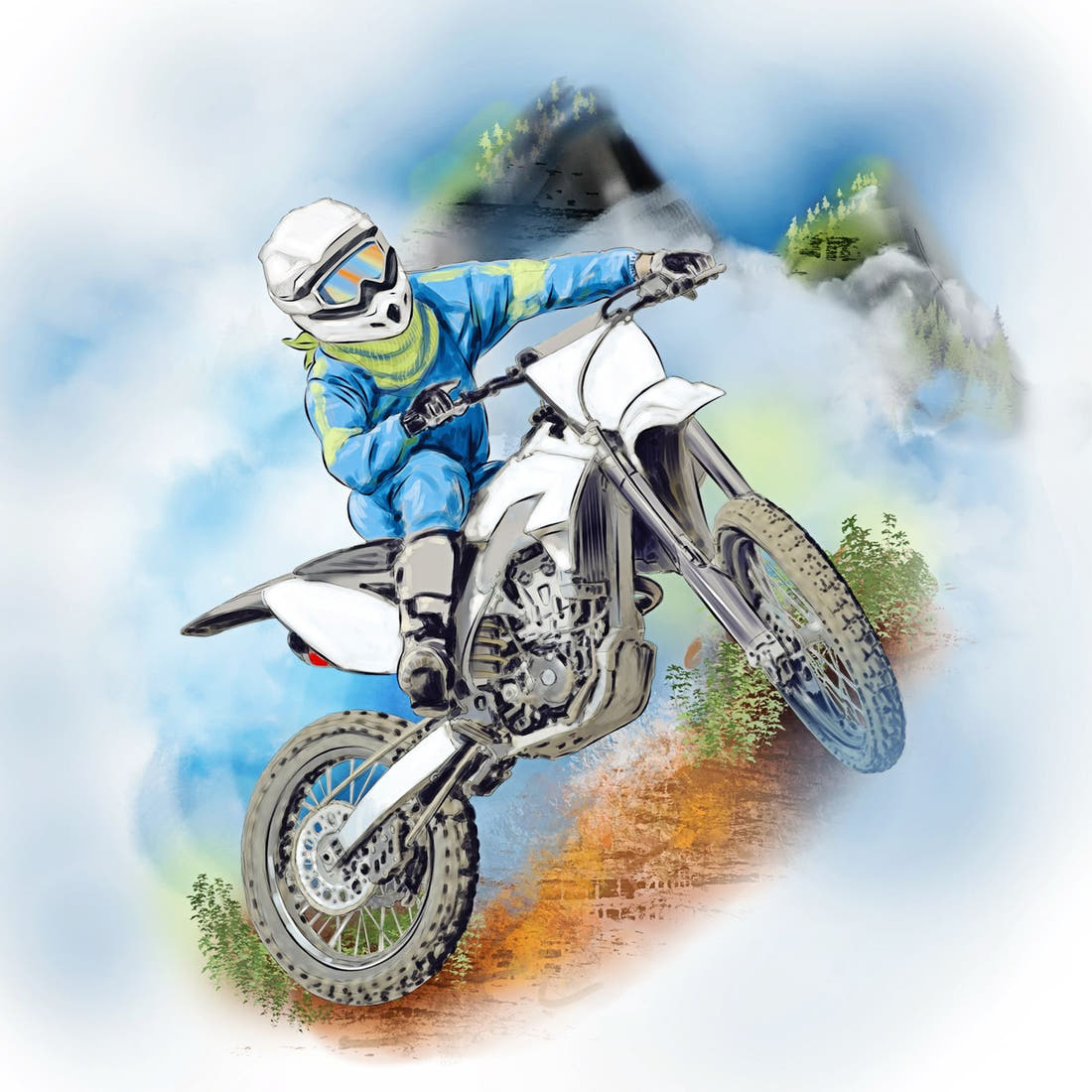Design 1115 Dirtbike Panel – full artwork close-up of the printed picture | Fabric by Missy Rose