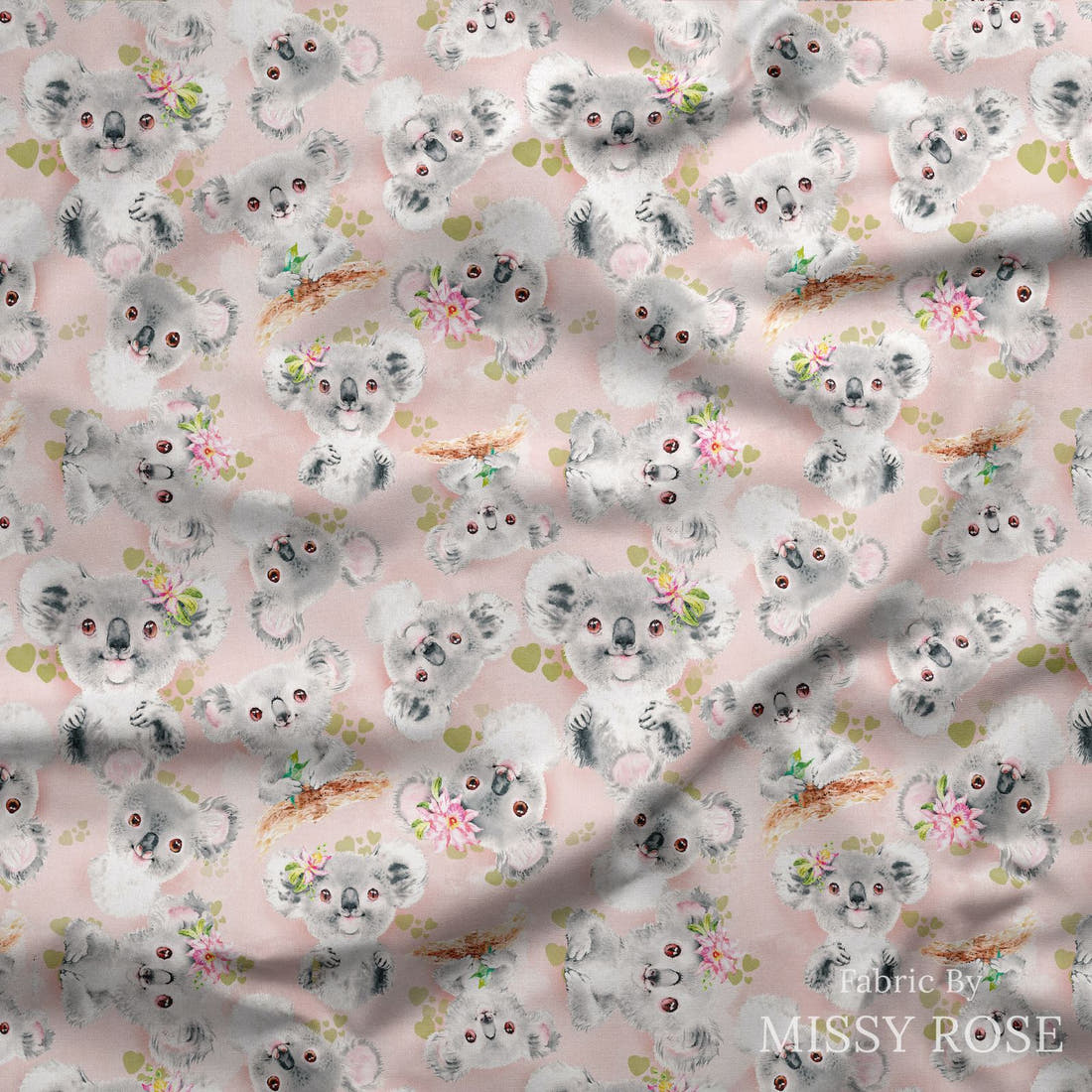 Design 1116 Koala Fabric draped fabric mockup – custom printed fabric by the metre | Fabric by Missy Rose