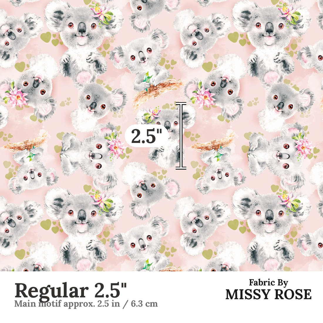 Design 1116 Koala Fabric Regular 2.5 inch print scale guide | Fabric by Missy Rose