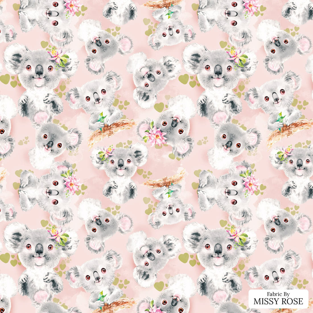 Design 1116 Koala Fabric – flat view of the print, zoom in for detail | Fabric by Missy Rose