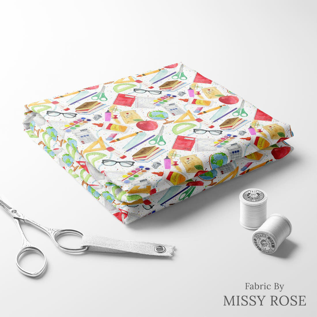 Design 1117 School Fabric folded fabric stack with matching thread – pre-order fabric Australia | Fabric by Missy Rose