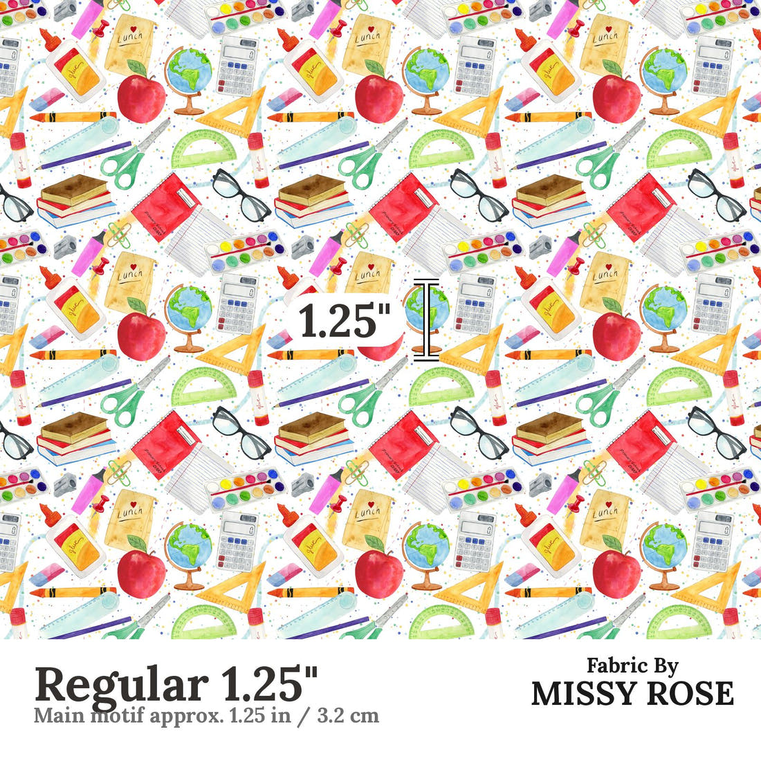 Design 1117 School Fabric Regular 1.25 inch print scale guide | Fabric by Missy Rose
