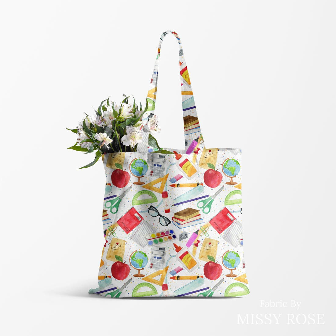 Design 1117 School Fabric made up as a tote bag – see how the print looks made up | Fabric by Missy Rose