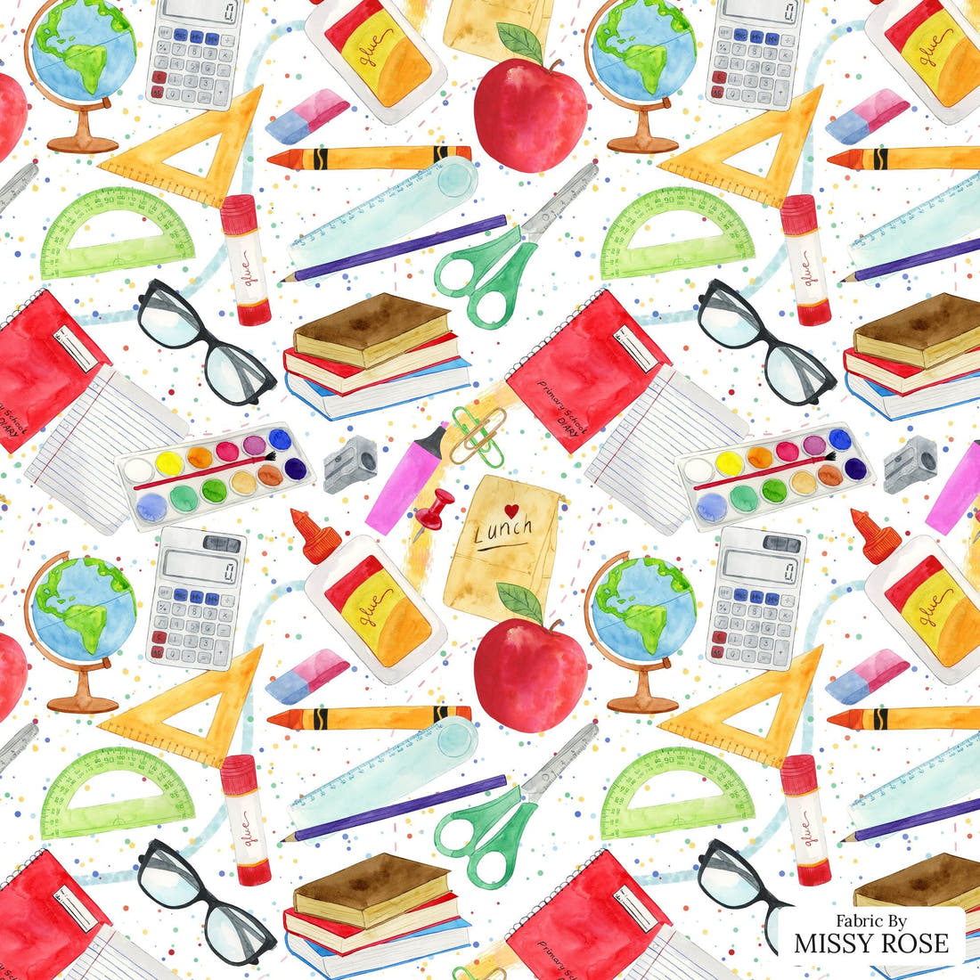 Design 1117 School Fabric – flat view of the print, zoom in for detail | Fabric by Missy Rose