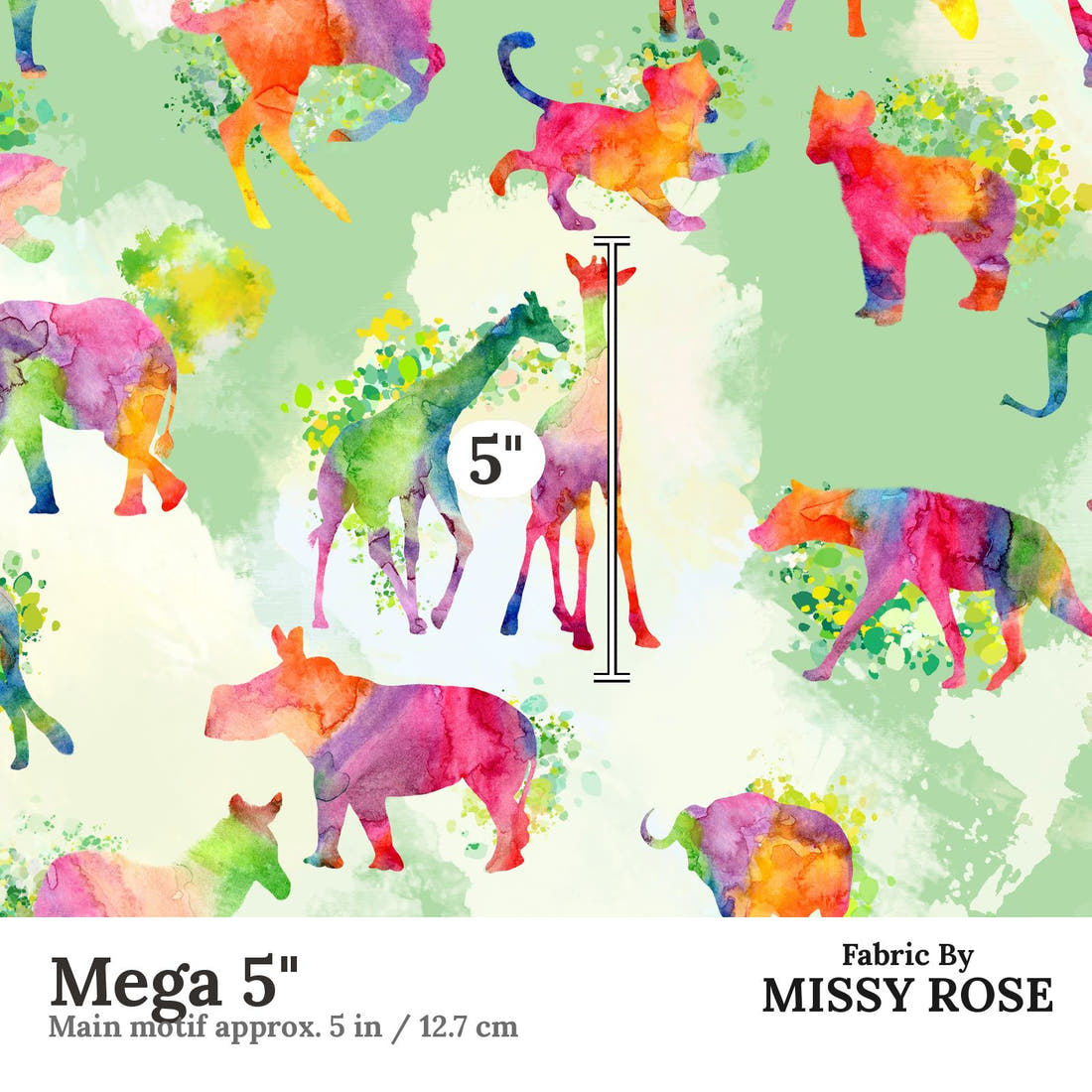Design 1118 Green Safari Animals Fabric Mega 5 inch print scale guide | Fabric by Missy Rose