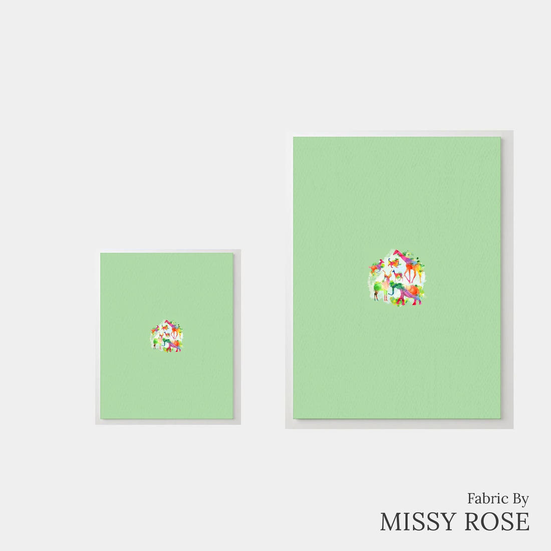 Design 1118 Green Safari Animals Panel – universal and adult panel sizes side by side | Fabric by Missy Rose