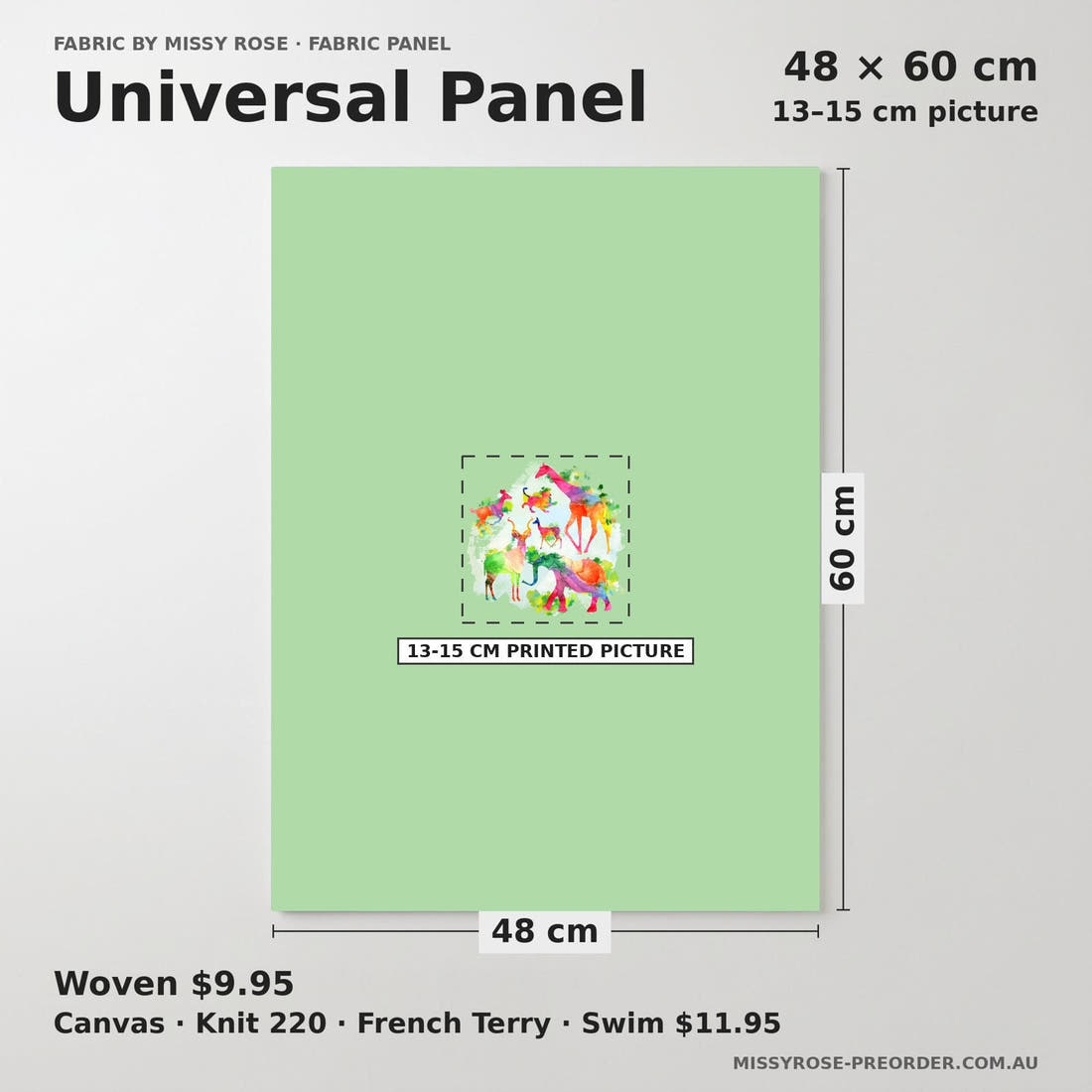 Design 1118 Green Safari Animals Panel universal panel sizing – 13–15 cm printed picture on 48 × 60 cm fabric | Fabric by Missy Rose