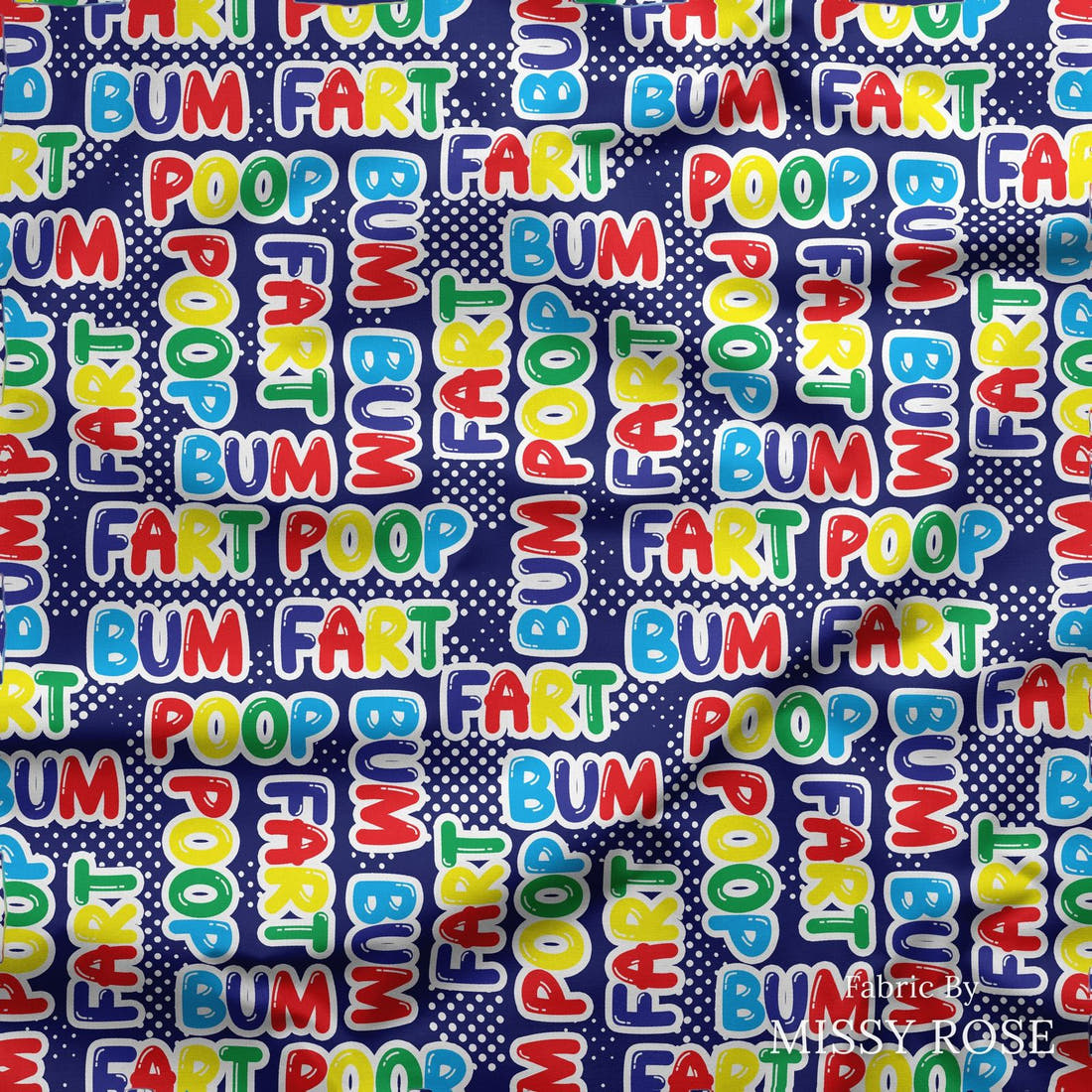 Design 112 Naughty Words Fabric draped fabric mockup – custom printed fabric by the metre | Fabric by Missy Rose