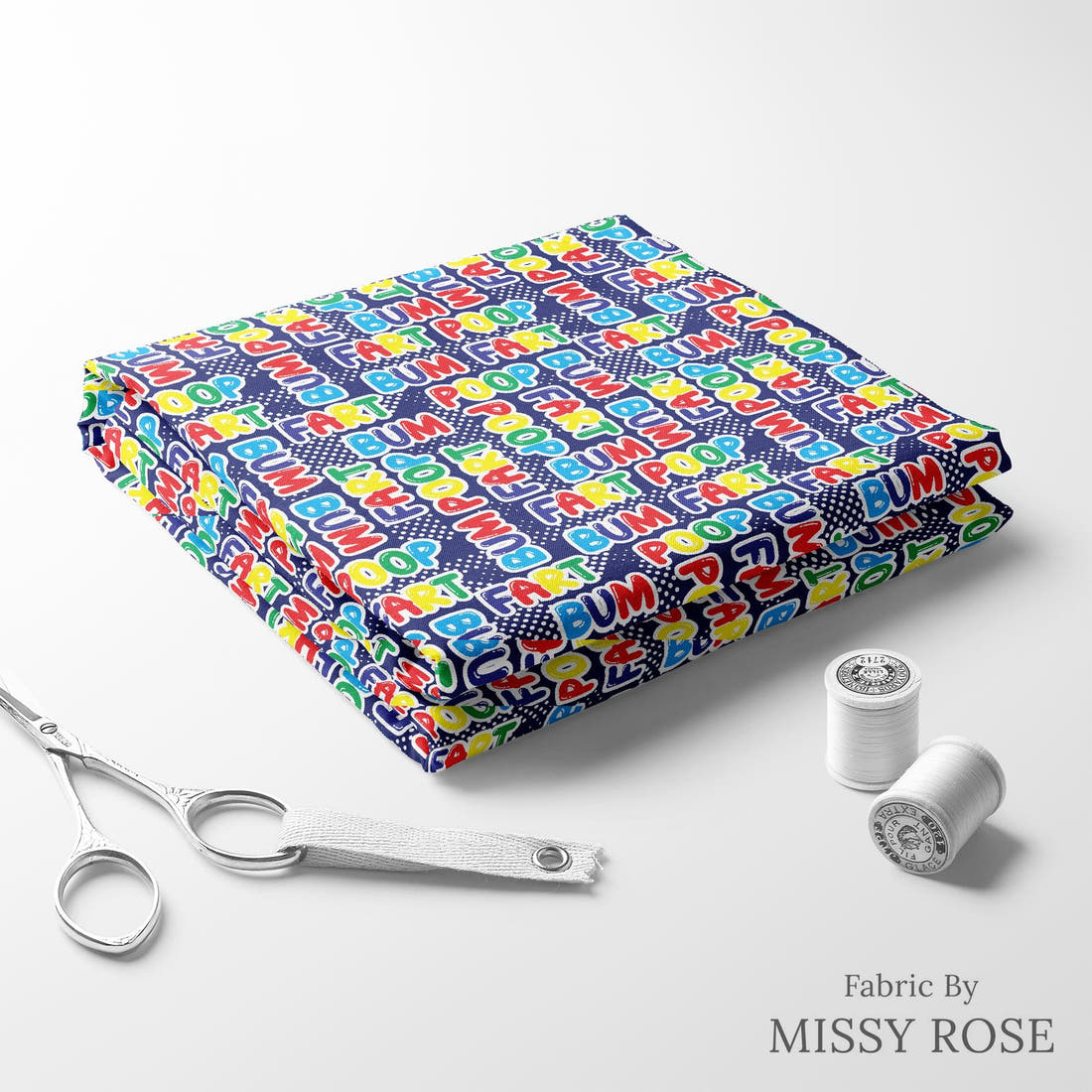 Design 112 Naughty Words Fabric folded fabric stack with matching thread – pre-order fabric Australia | Fabric by Missy Rose