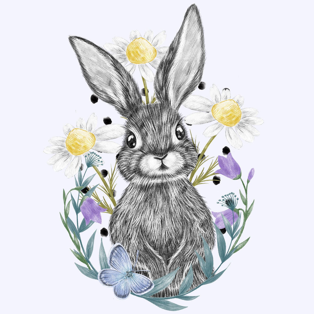 Design 1120 Floral Bunny Panel – full artwork close-up of the printed picture | Fabric by Missy Rose