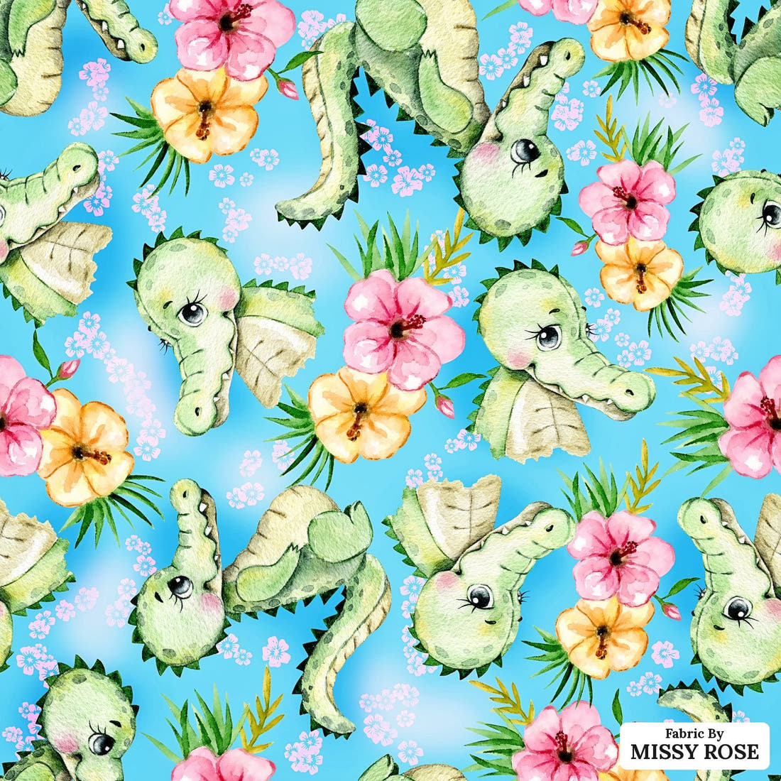 Design 1121 Cute Crocodile Fabric – flat view of the print, zoom in for detail | Fabric by Missy Rose