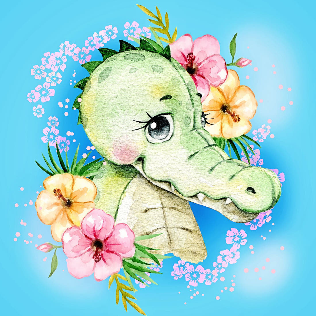 Design 1121 Cute Crocodile Panel – full artwork close-up of the printed picture | Fabric by Missy Rose