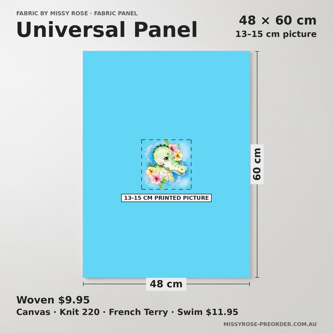 Design 1121 Cute Crocodile Panel universal panel sizing – 13–15 cm printed picture on 48 × 60 cm fabric | Fabric by Missy Rose
