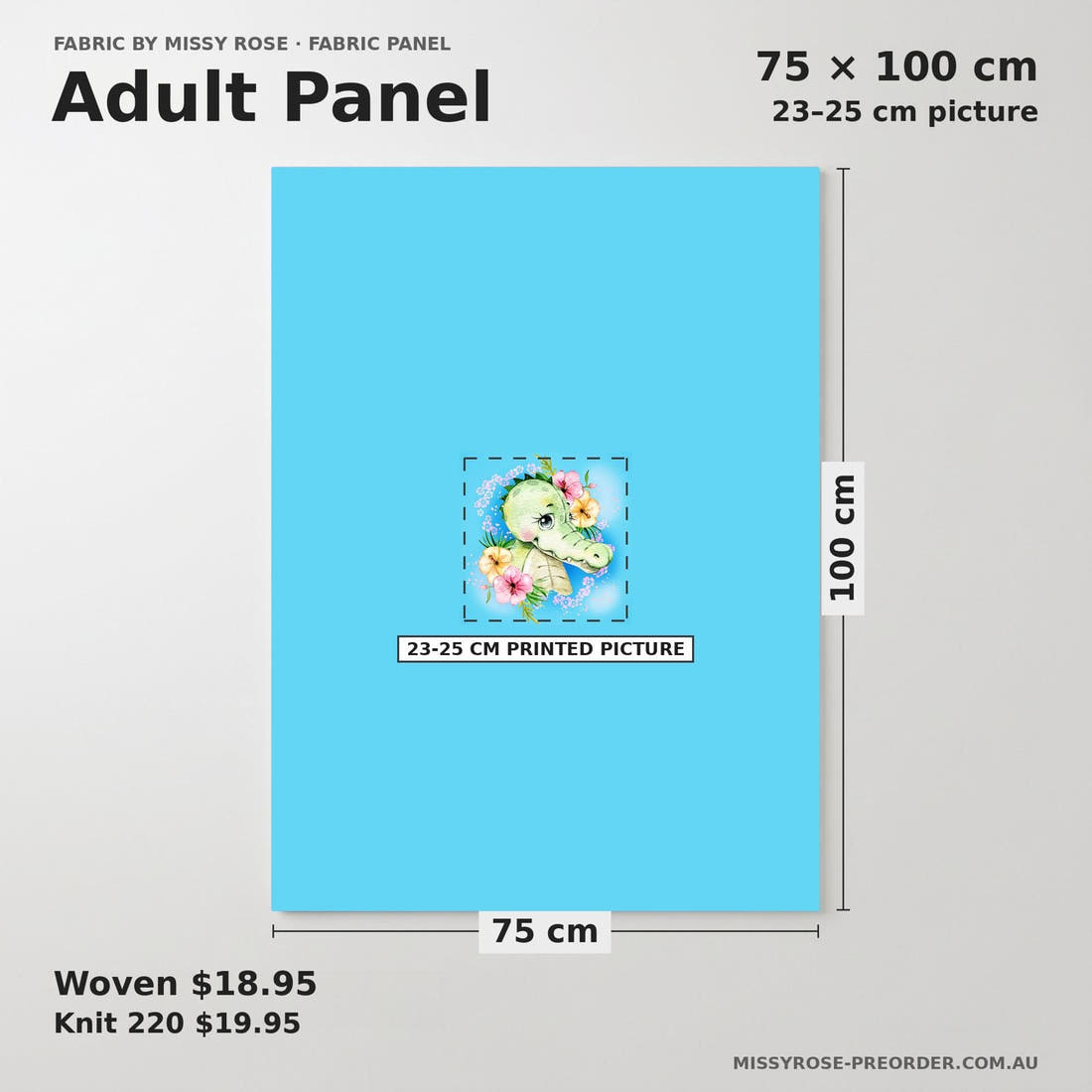 Design 1121 Cute Crocodile Panel adult panel sizing – 23–25 cm printed picture on 75 × 100 cm fabric | Fabric by Missy Rose