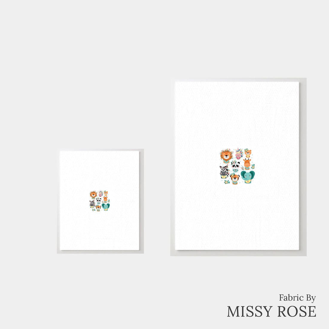 Design 1122 Cute Animal Face Panel – universal and adult panel sizes side by side | Fabric by Missy Rose