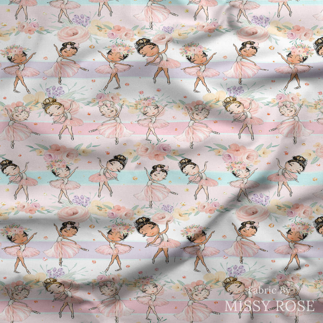 Design 1123 Ballerina Fabric draped fabric mockup – custom printed fabric by the metre | Fabric by Missy Rose