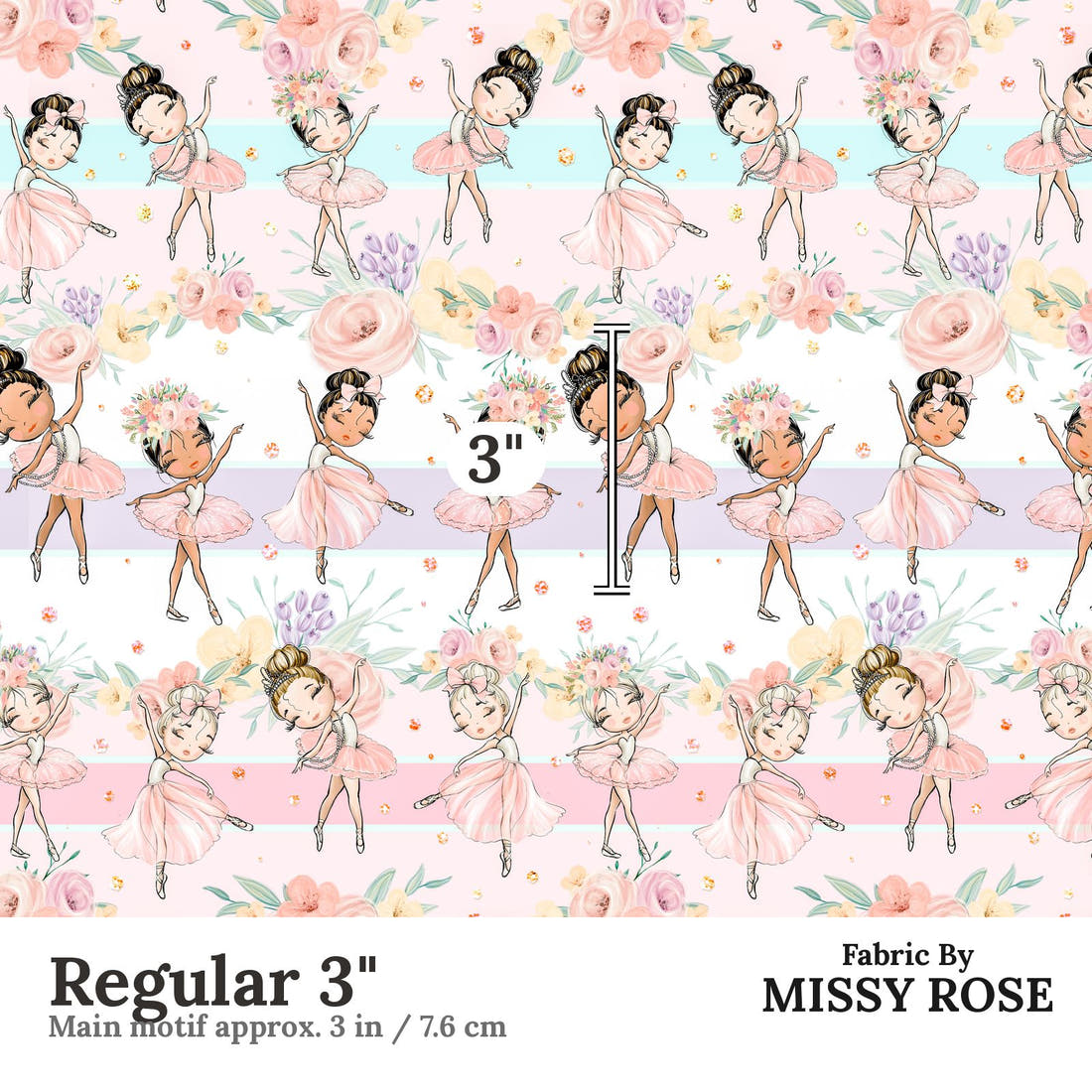 Design 1123 Ballerina Fabric Regular 3 inch print scale guide | Fabric by Missy Rose