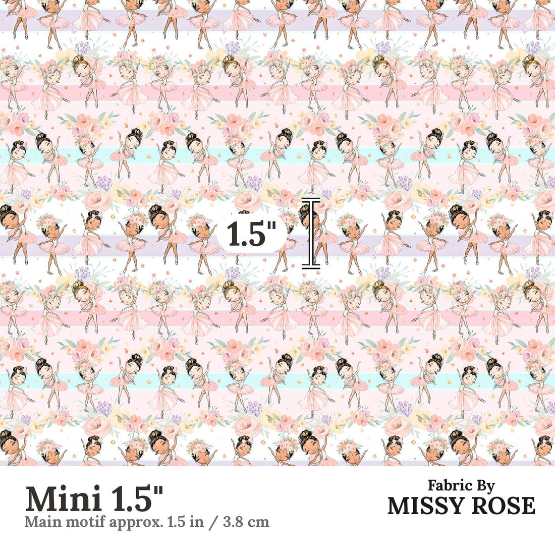 Design 1123 Ballerina Fabric Mini 1.5 inch print scale guide | Fabric by Missy Rose