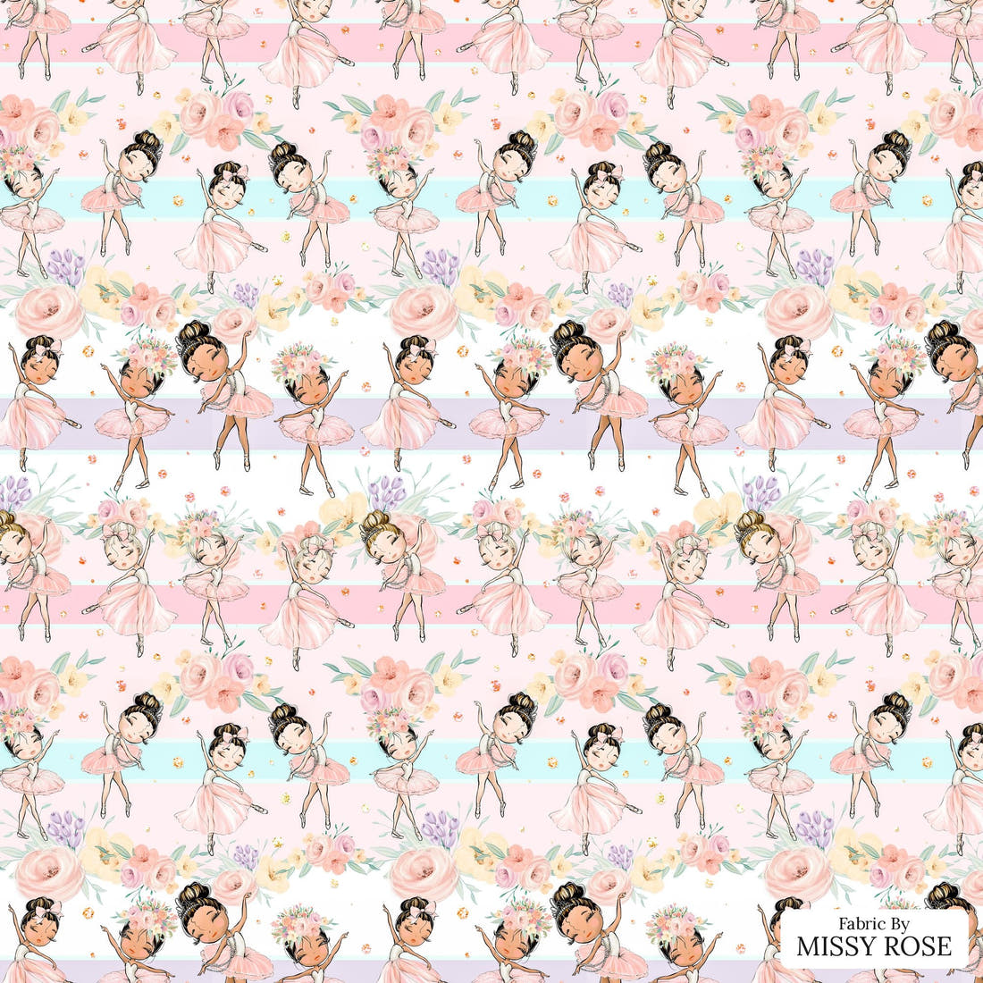 Design 1123 Ballerina Fabric – flat view of the print, zoom in for detail | Fabric by Missy Rose