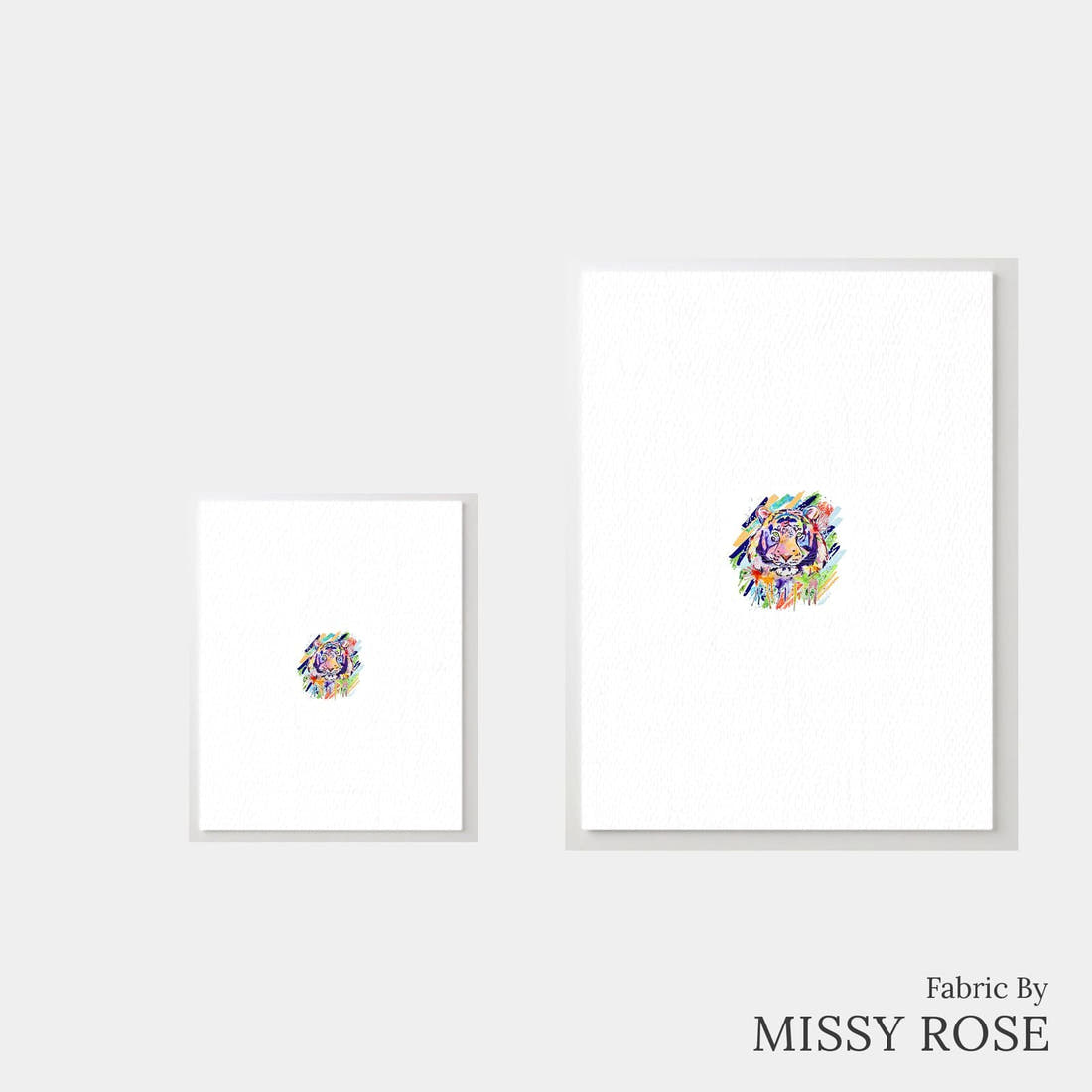 Design 1124 Watercolour Tiger Panel – universal and adult panel sizes side by side | Fabric by Missy Rose