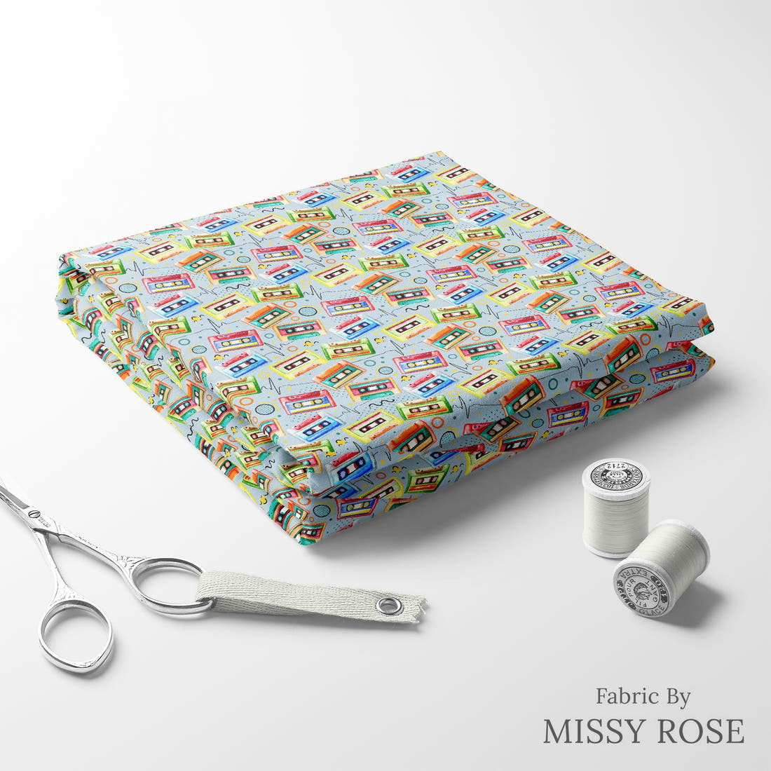 Design 1125 Tape Fabric folded fabric stack with matching thread – pre-order fabric Australia | Fabric by Missy Rose
