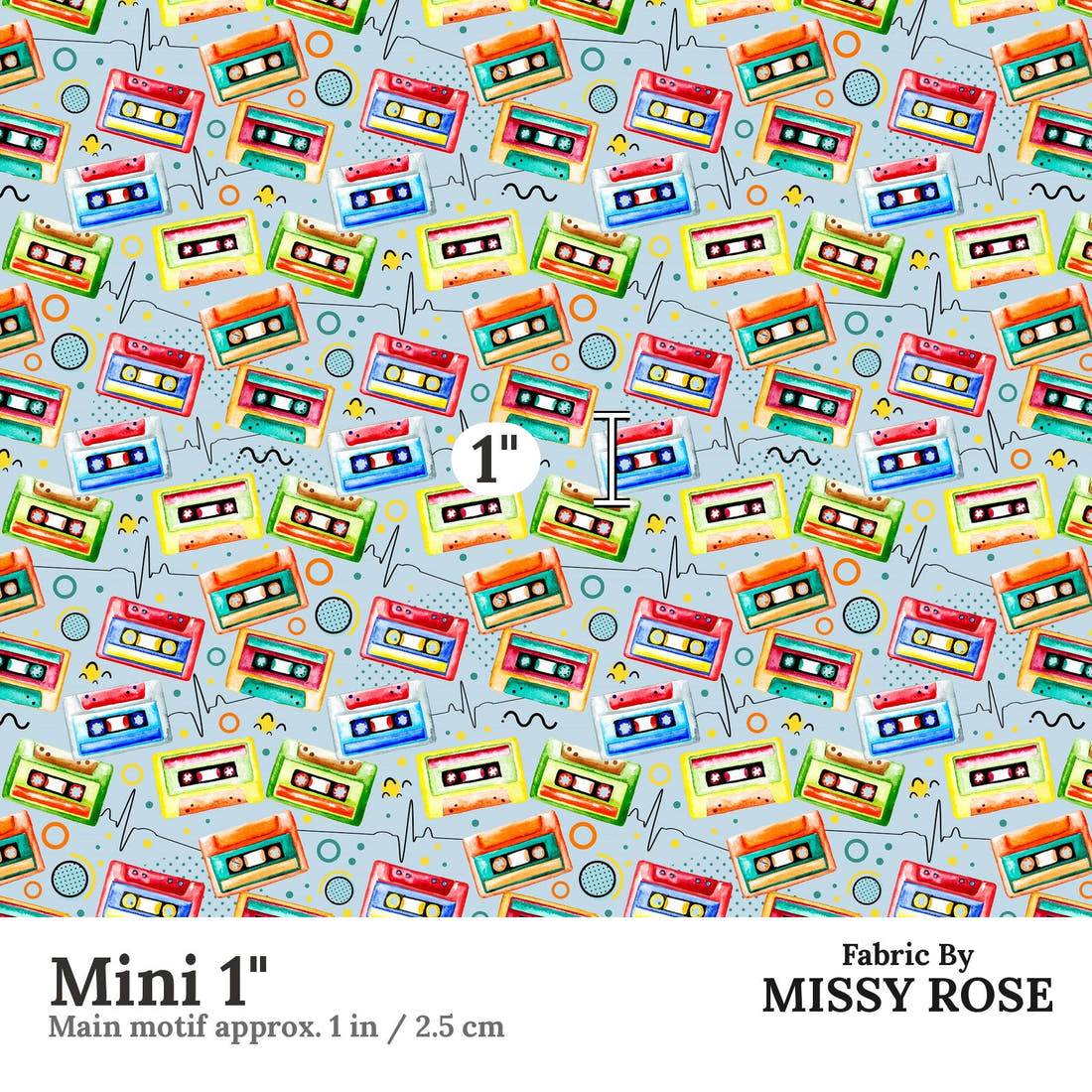 Design 1125 Tape Fabric Mini 1 inch print scale guide | Fabric by Missy Rose