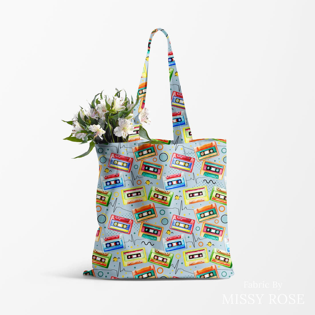 Design 1125 Tape Fabric made up as a tote bag – see how the print looks made up | Fabric by Missy Rose